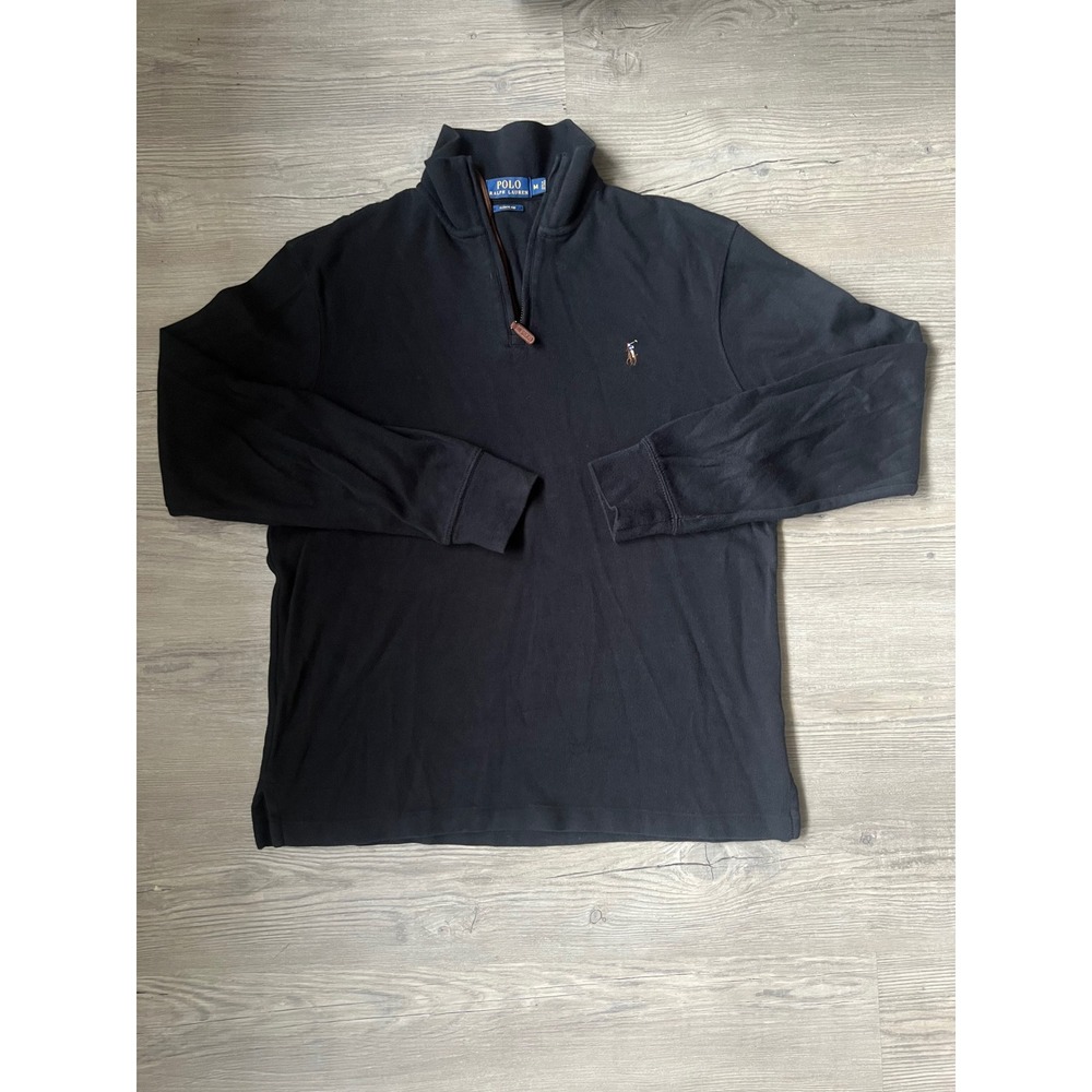 Polo Ralph Lauren Men's Estate Rib 1/4 Zip Cotton Pullover Black Size Medium